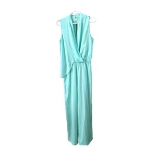 Gianni Bini teal crossover bust and multi overlay flowy jumpsuit, size small